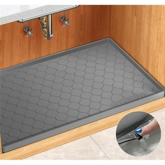 Waterproof Under Sink Mat 34x22 Kitchen Bathroom Cabinet Liner Silicone Tray - Picture 8 of 8